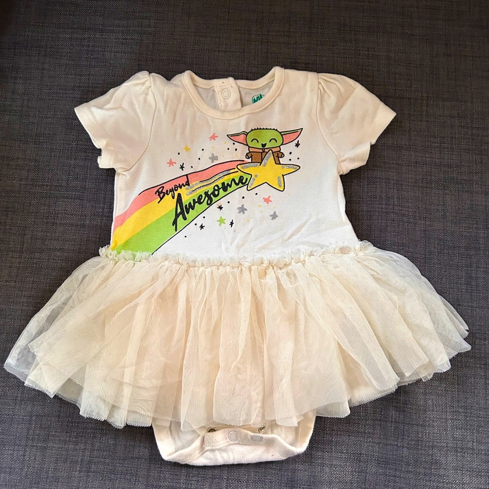 Baby yoda onesie dress with frilly skirt